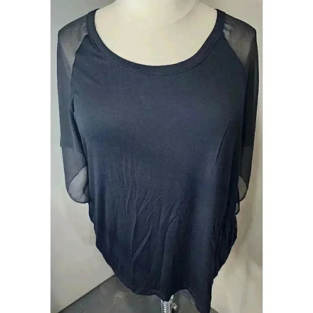 Relativity Black Sheer and Back Lace Top Plus Size 3X